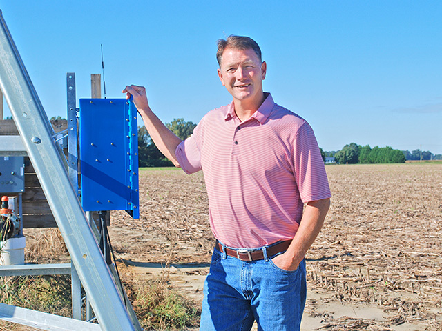 North Carolina&#039;s Ralph Britt came early to the idea of growing corn under pivots in his state. He added his first system in 1996, to apply effluent from hog lagoons. (Progressive Farmer photo by Boyd Kidwell)